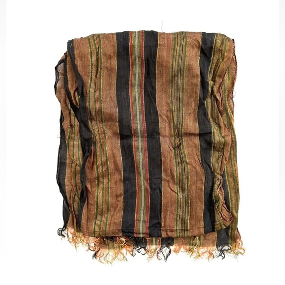 Striped Brown Cognac Black Gold Metallic Scarf (with flaw) - Picture 5 of 8